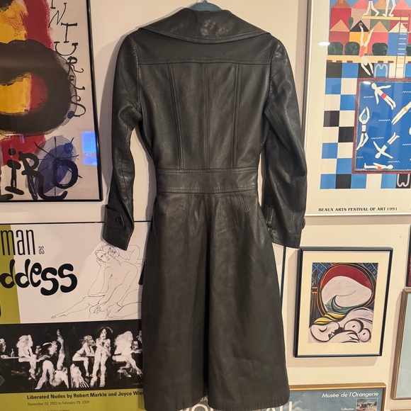 Vintage Gray Long Leather Trench Coat - women’s XS - Picture 10 of 16